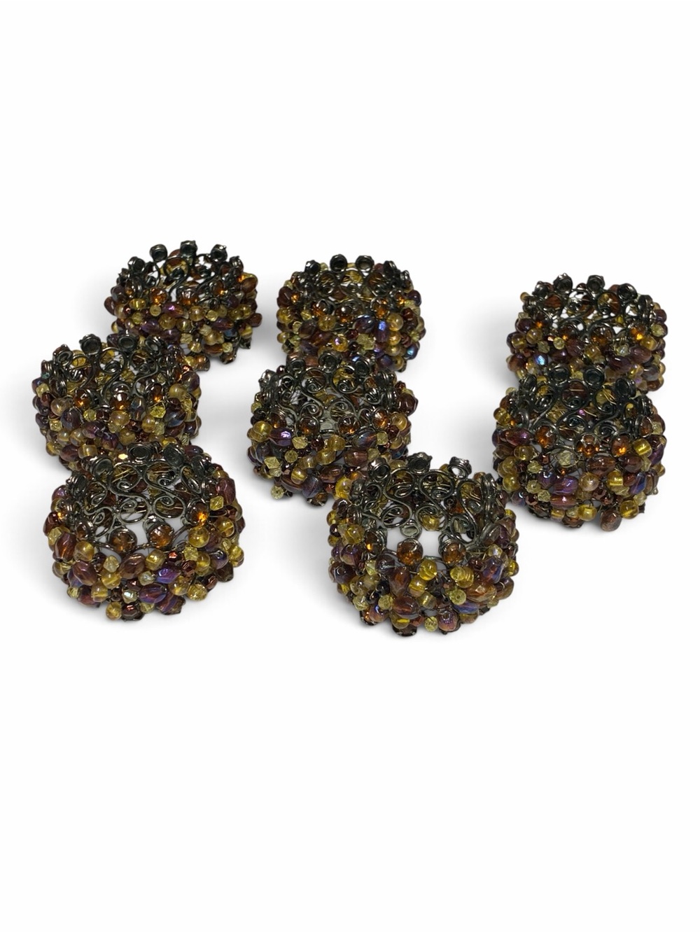 Pier 1 Imports Vintage Beaded Napkin Rings Set of 8 Multicolor Boho Fall Wire